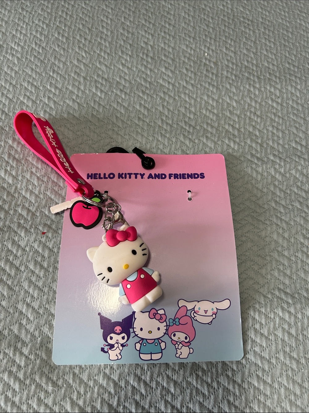 Hello Kitty Pink and White Silicone Charm Key Ring with Wrist Strap